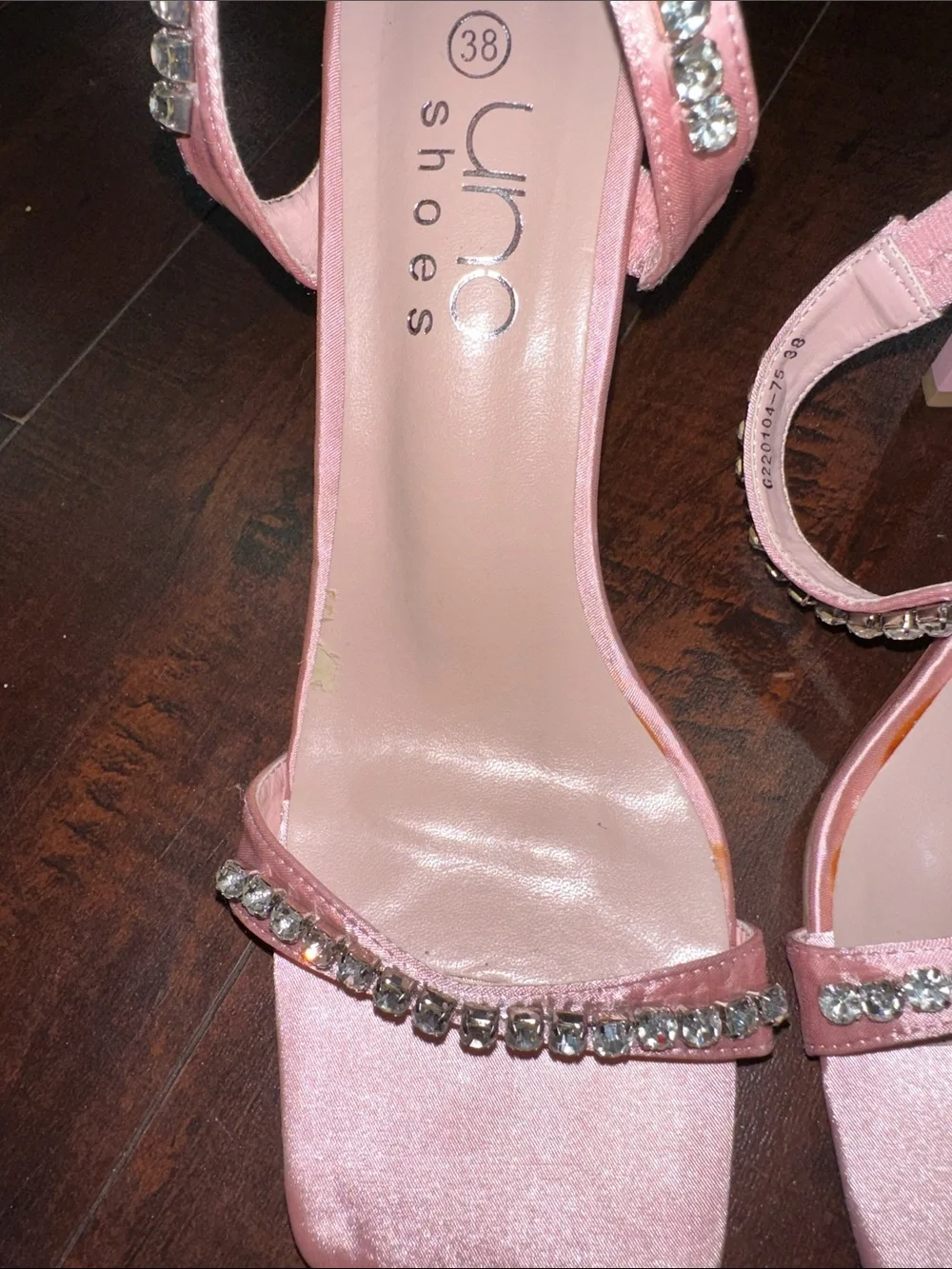 Uno Shoes Blush Pink Rhinestone Double-Strap Heeled Sandals